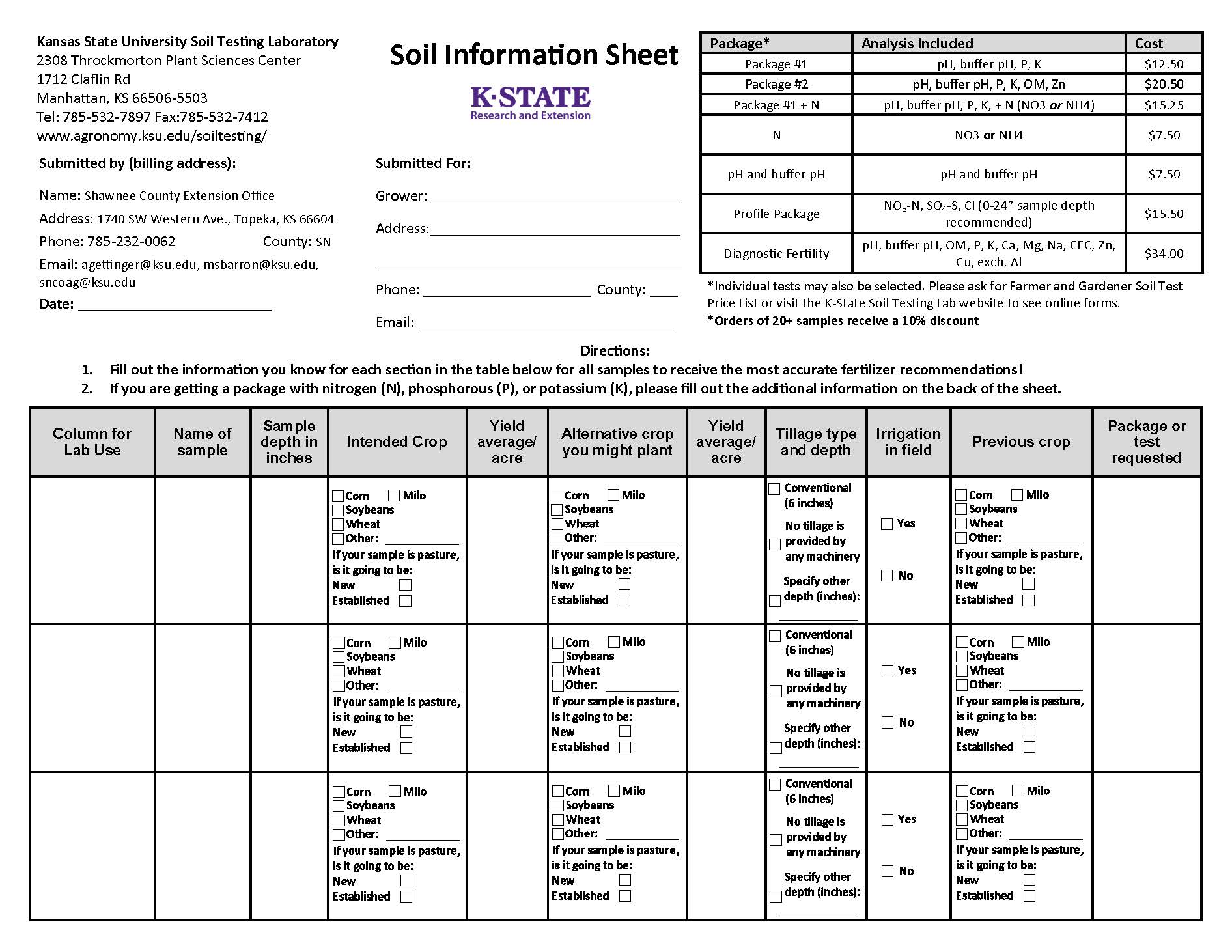 Soil Test Form (Front)