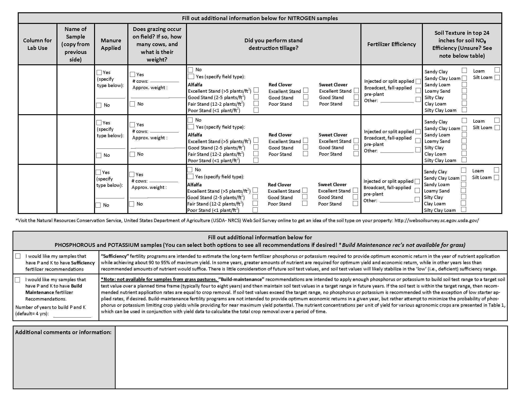 Soil Test Form (Back)